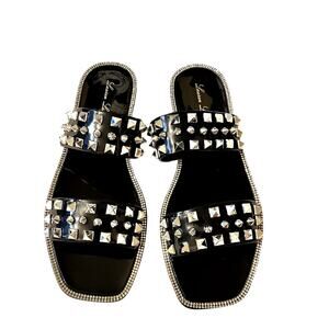 Lauren Lorraine Black Studded Slide Sandals Comfortable Size 5.5
